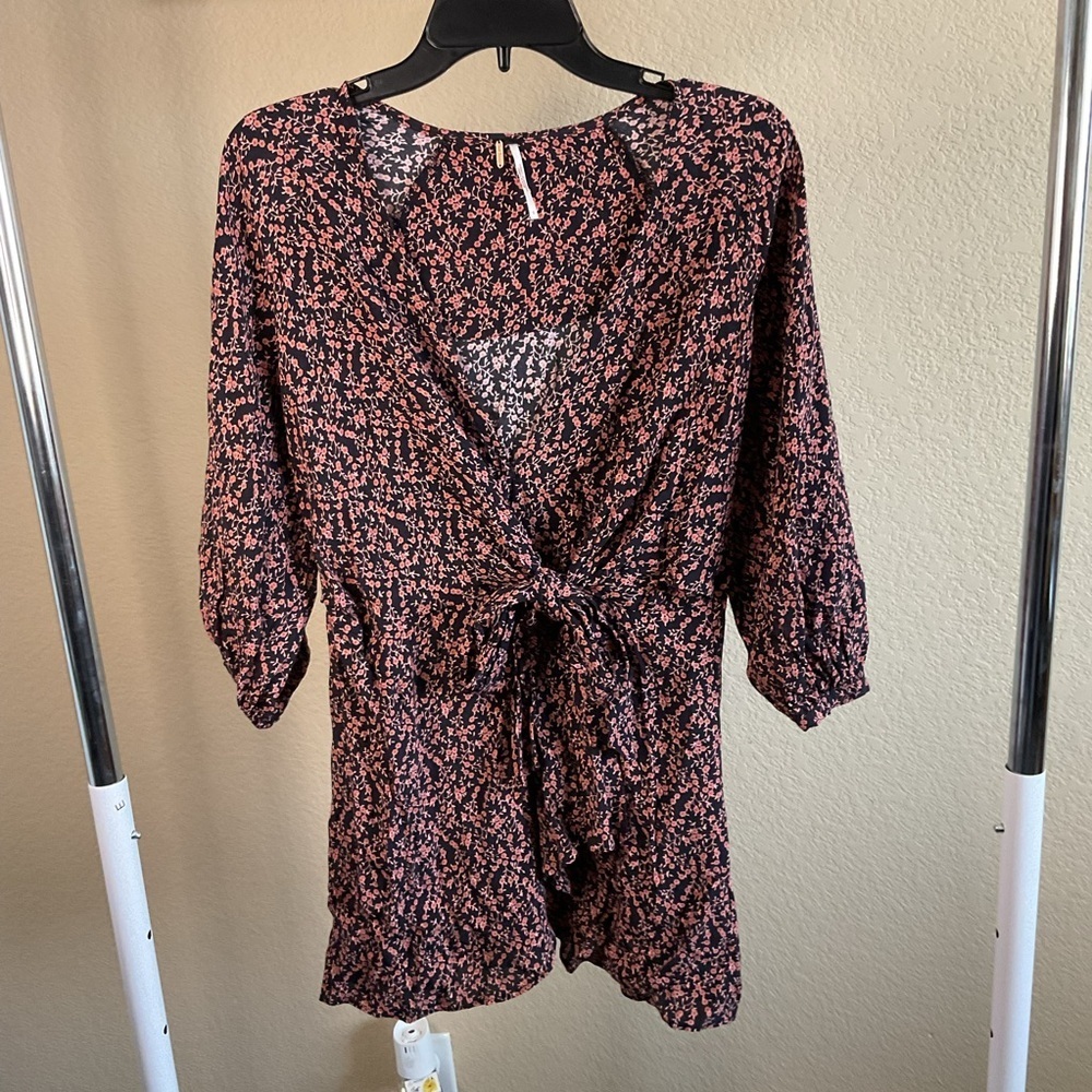 Free People Womens Clara Floral Tie-Waist Tunic In Black Size Small